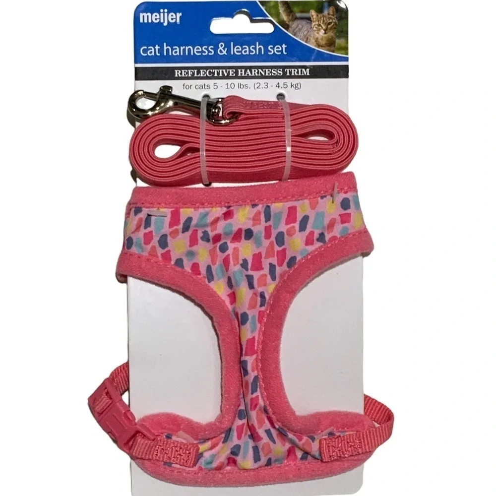 Cat Harness and Leash Set Adjustable For Cats 5-10 LBS Pink Multicolor One Size